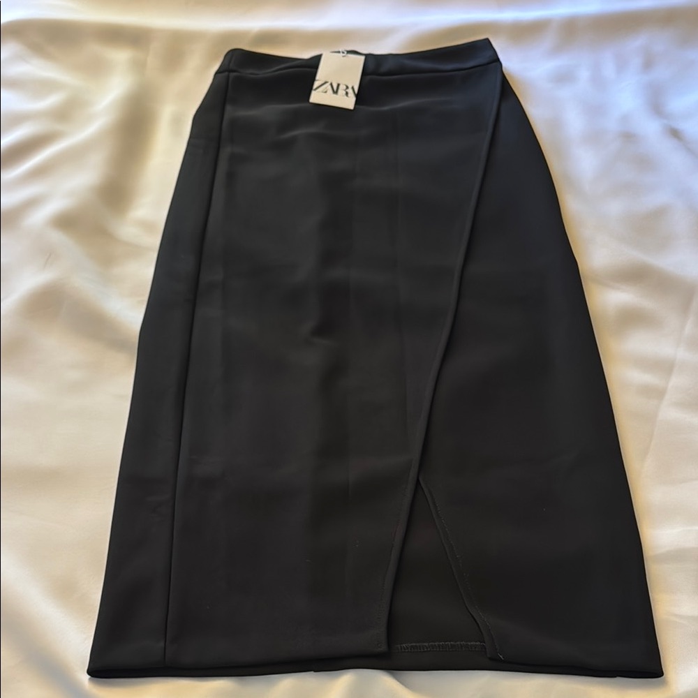 (NWT) Zara | Black Midi Pencil Skirt Asymmetrical Wrap